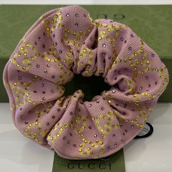 Gucci Pink and Gold Patterned Hair Scrunchie - Picture 1 of 11